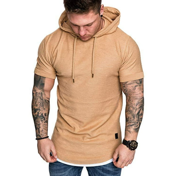 Details about   Men Casual Clothes Short Sleeve T-shirts Hoddie Summer Hooded Tops Blouse Solid